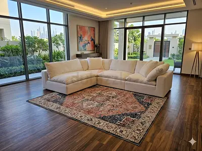 Marina home Luscious oLarge Vintage-Style Area Rug in Warm Terracotta and Navy — Excellent Condition