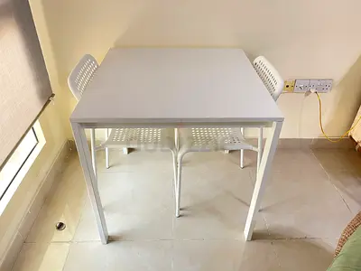 Ikea White 2-Seater Dining Table with 2 Chairs - Compact Square Set 75cm x 75cm