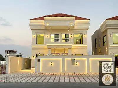 Villa for sale in Al Zahia with a modern classic design, front setback with parking, spacious courtyard inside the villa, consisting of two floors, di