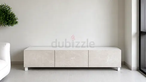 Low-profile modern marble-effect TV cabinet / media console
