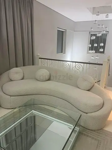 Curved Bouclé 3-Seater Sofa in Cream — Excellent Condition