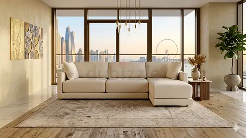 CrateBarrel L Shape Sofa Beige Beige L-shaped 3-seater Sofa with Chaise (Good Condition)