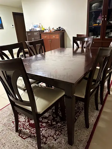 Solid Wood 6-Seater Dining Table with Chairs - Dark Finish (Price can be bargained)