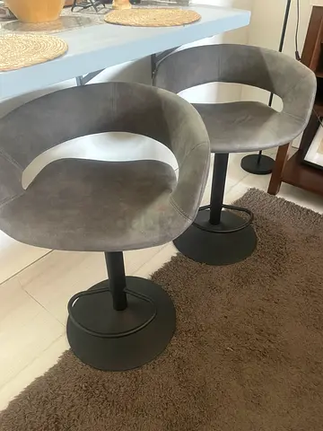 Set of 4 modern grey swivel bar stools - good condition