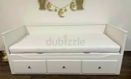 IKEA Hamnes Day bed with 3 storage drawers underneath and with 2 IKEA mattresses