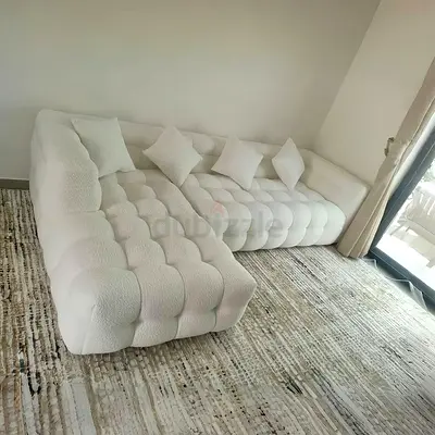 Modern White Tufted L-Shaped Sofa