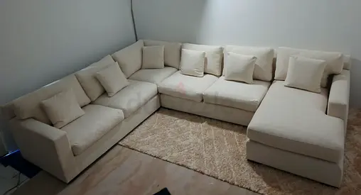 Sofa 6 seater crate and barrel beige color Ushape sofa