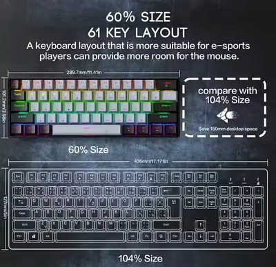 Compact 60% RGB Mechanical Gaming Keyboard - 61 Keys
