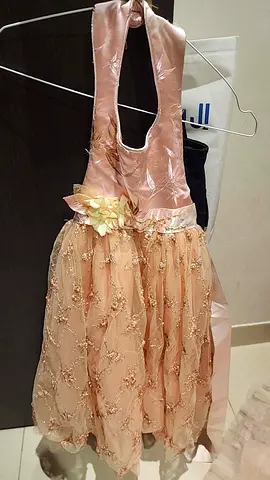 Girls Peach Flower Party Dress - Size Unknown, Good Condition