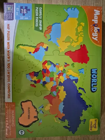 Mapology World Map Puzzle - 68 Piece Country-Shaped Educational Puzzle (57 cm)