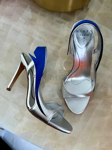 Miren Paris La Nuit Platinum Lambskin Sandals, Hand-Painted Gradient Blue, Size 36