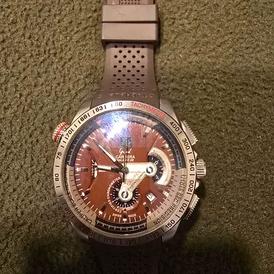 Mens Sport Chronograph Watch with Brown Dial and Rubber Strap
