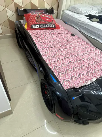 Black Sports Car Kids Bed with Mattress - Good Condition