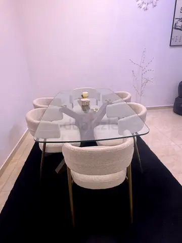 Serena Dining Set 1+6 – Antique Gold  White Glass