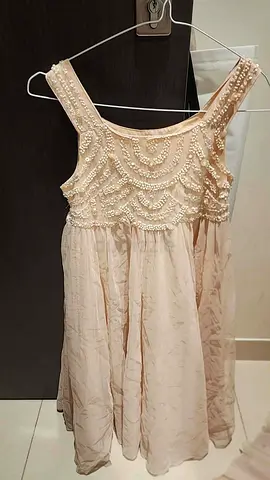 Beige Embellished Sleeveless Party Dress - Size Unknown