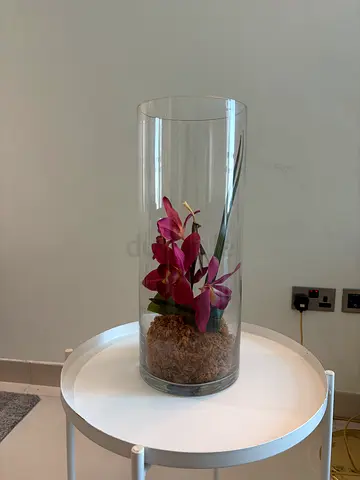 Glass Cylinder Vase with Decorative Orchid Arrangement