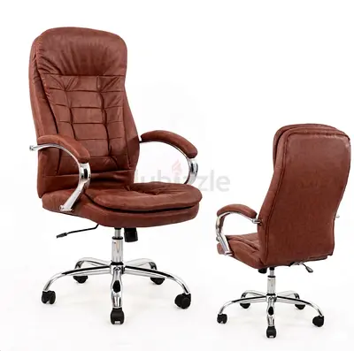 Brown Leather High Back Office Chair with Chrome Base (Adjustable)-001