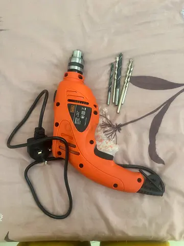 Corded Electric Hand Drill with 3 Drill Bits - Good Working Condition