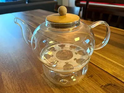 Glass Teapot with Wood Lid and Infuser - Flawless Condition