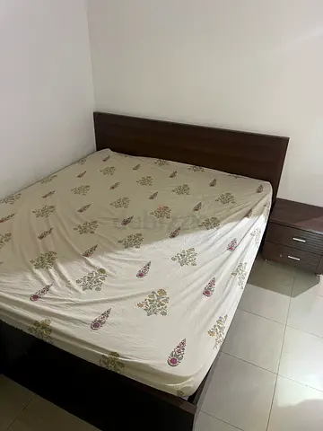 King size bed frame with mattress and bedside tables - good condition dimension 200 x 180 cm