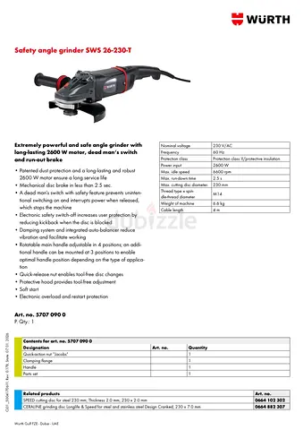 Safety angle grinder SWS 26-230-T WURTH
