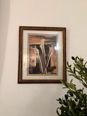 Framed floral wall art with gold textured frame - ready to hang
