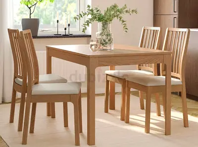 Solid Wood 6-Seater Extendable Dining Table Set with Cushioned Chairs - Light Oak