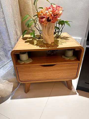 Solid Wood Side Table / Nightstand with Drawer and Open Shelf