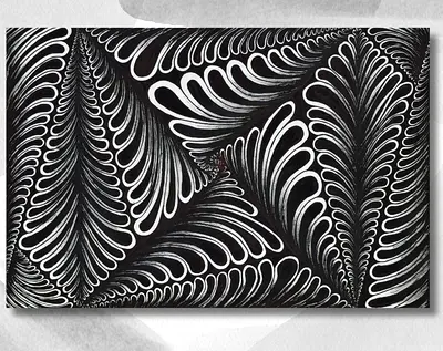 Leaves I. - 3D effect Hand-drawn Black  White Abstract Leaves Pattern Art Print (Framed Canvas)