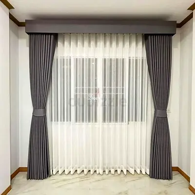Grey Pleated Curtains with Sheer White Voile - Ready to Hang