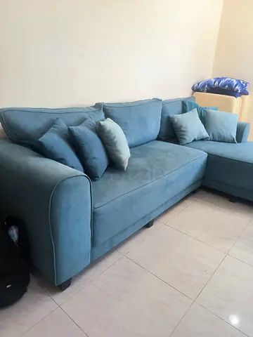 Light Teal L-Shaped Corner Sofa - Good Condition