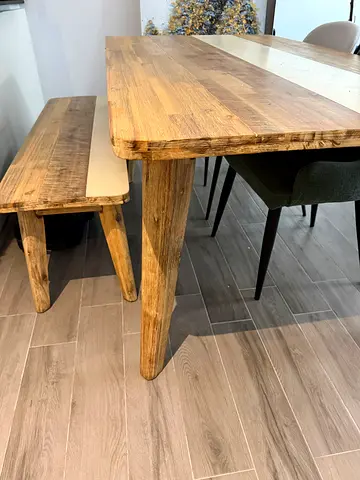 Solid Wood Dining Table with Matching Bench - Rustic Finish
