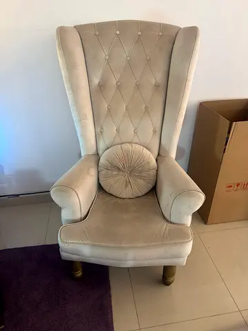 2 matching Beige Tufted Wingback Accent Chair with Round Cushion