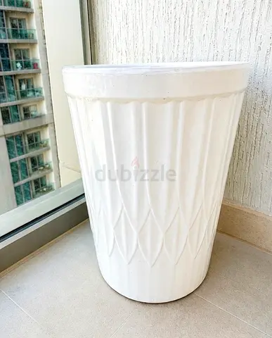 Large White Ceramic Planter - 42cm height, 30cm diameter