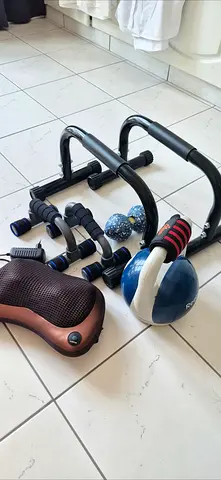 Fitness Bundle: Parallettes, Kettlebell, Push-Up Grips, Massage Ball  Massager