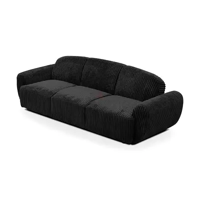 Deep seat black corduroy thick 3 seater sofa