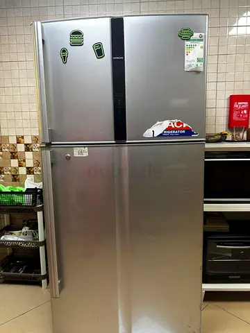 Silver Double-Door Hitachi Refrigerator - Good Working Condition
