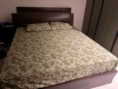 Solid Wood King Bed Frame with Headboard with side table- used good
