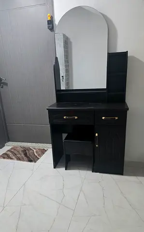 Dressing Table with Mirror  Stool – Black – Storage Drawers