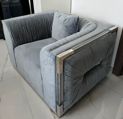 Modern Grey-Turquoise Velvet Armchair with Chrome Frame