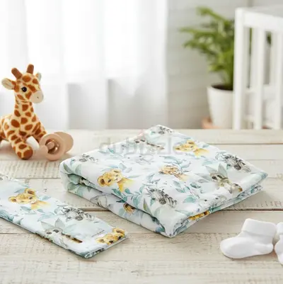 Soft Muslin Baby Swaddle Blanket - Floral Safari Print (Like New)