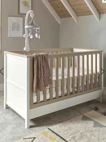 Harwell Cotbed White/Oak - Convertible Baby Cot