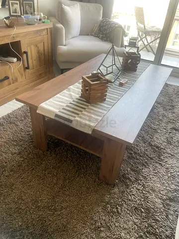 Solid Wood Coffee Table with Lower Shelf - Rustic Finish
