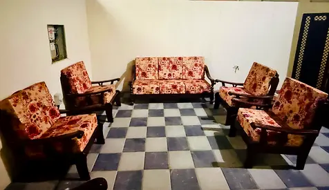 7 piece Wooden Sofa Set with Floral Upholstery