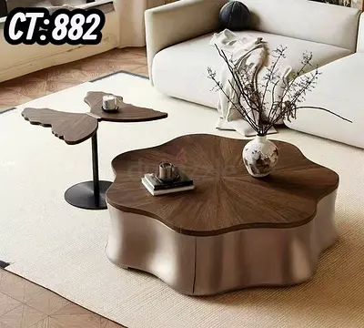 Modern Flower-Shaped Coffee Table Set - Wood  Metallic Finish