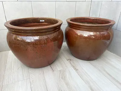 Pair of Large Glazed Ceramic Garden Planters/Pots 50x40cm from Garden Centre