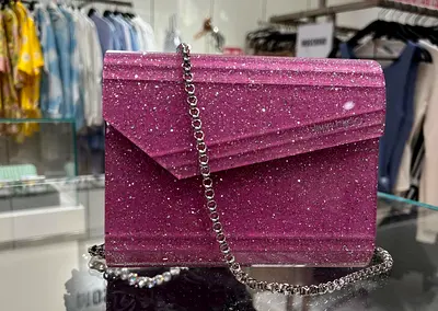 Pink Glitter Jimmy Choo Mini Shoulder Bag with Chain Strap