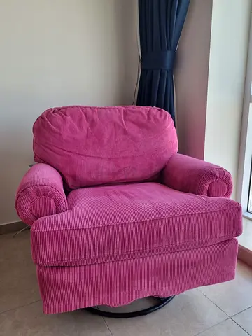 Comfortable Pink Corduroy Nursing / Armchair with Swivel Base