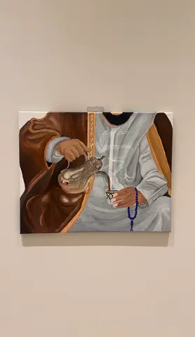An artistic painting showing Arab generosity, hospitality, and heritage.