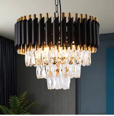 Modern Black  Gold Crystal Chandelier - Large Pendant Light